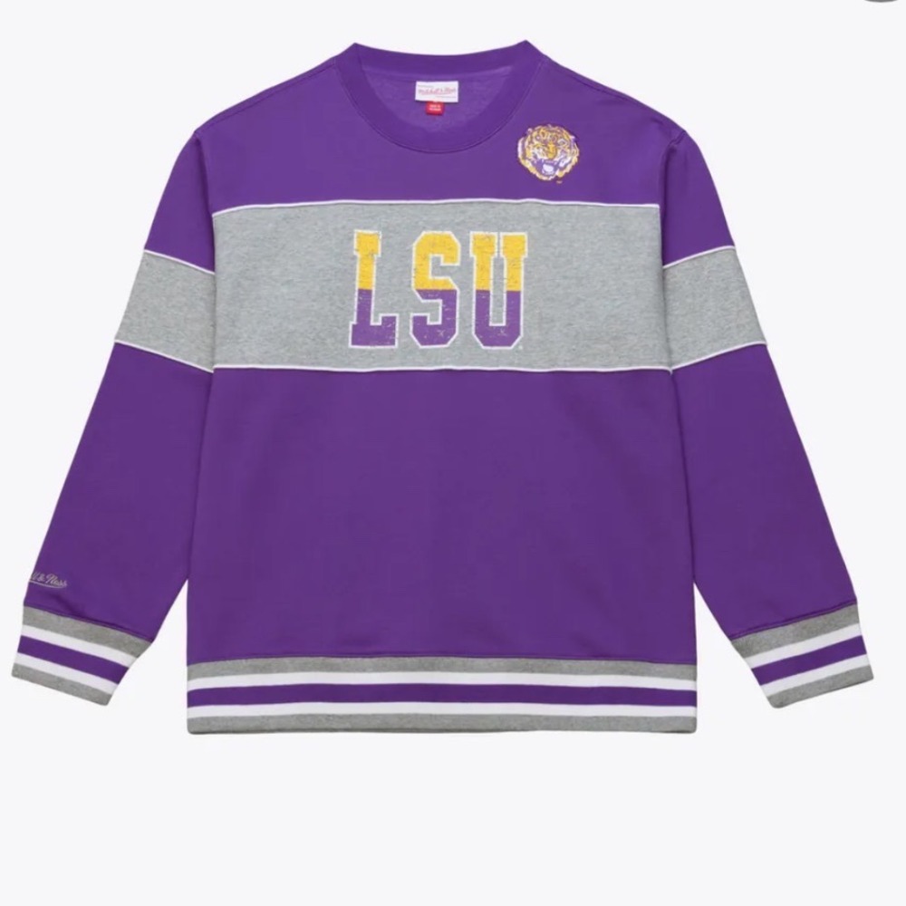 Mitchell & Ness LSU Tigers College Vault Fleece Crewneck Purple Grey 2XL FC11224
